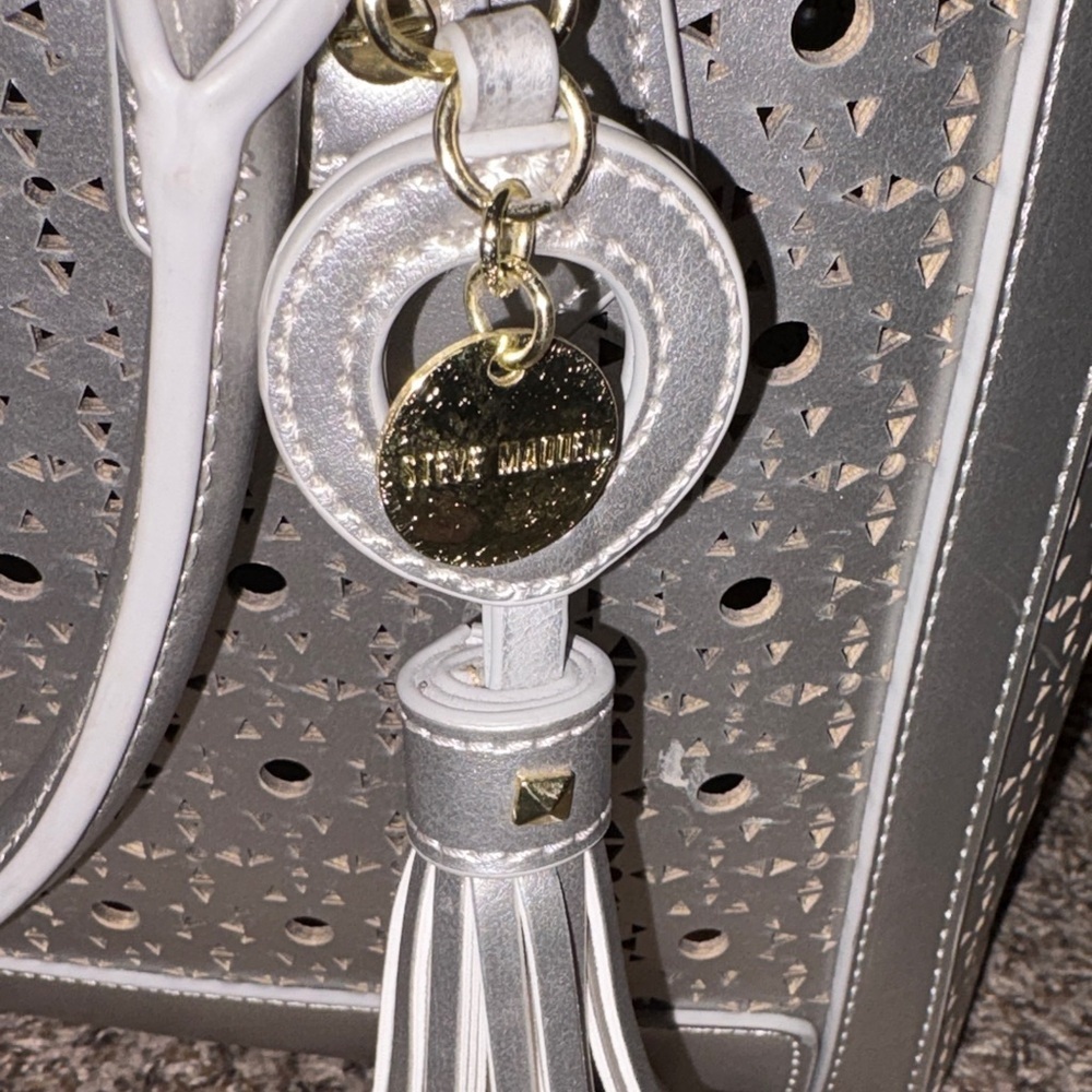 Steve Madden Silver Perforated Tote with Tassel - Picture 4 of 6